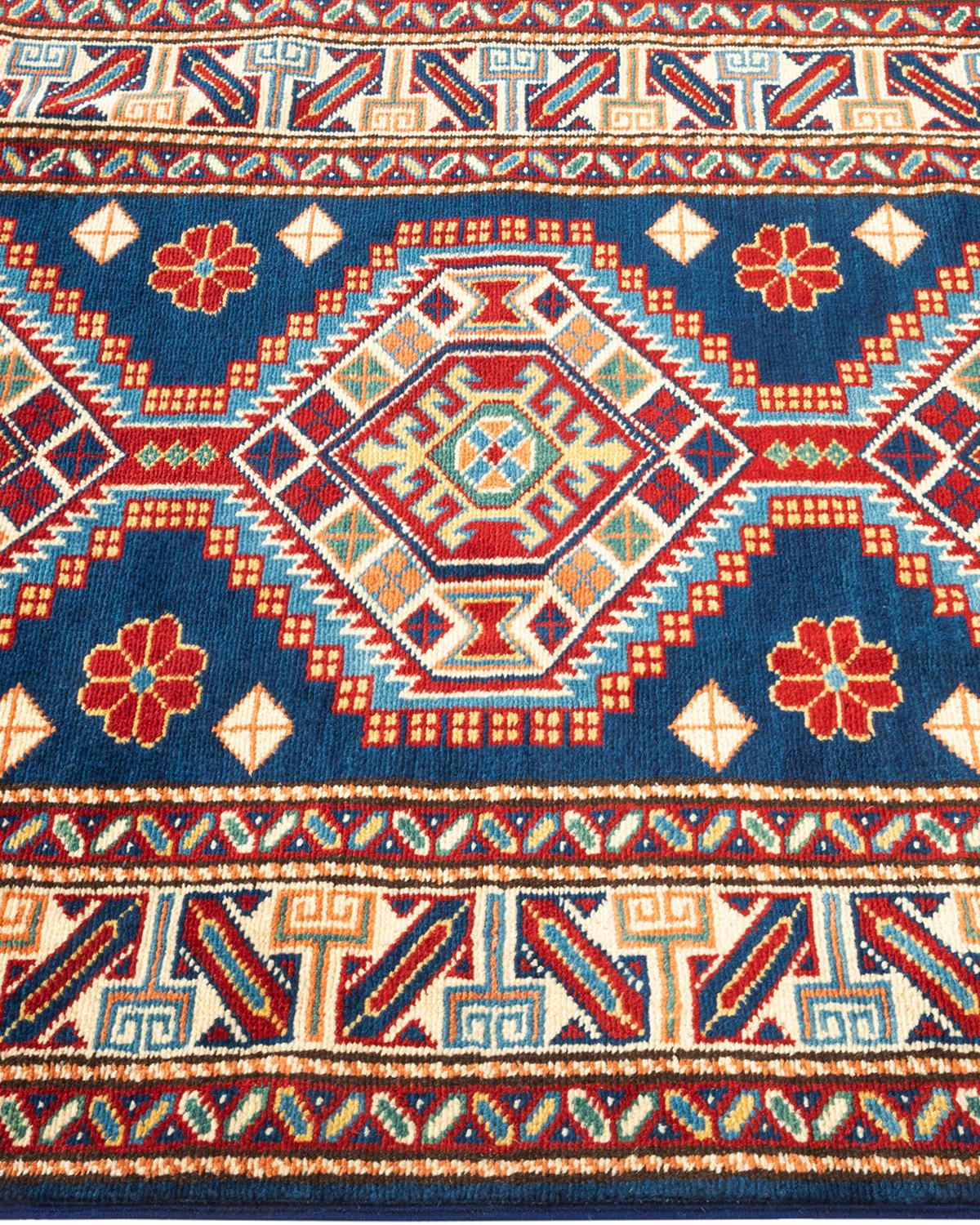 One-of-a-kind Hand Knotted Bohemian Oriental Tribal Blue Area Rug In New Condition For Sale In Norwalk, CT