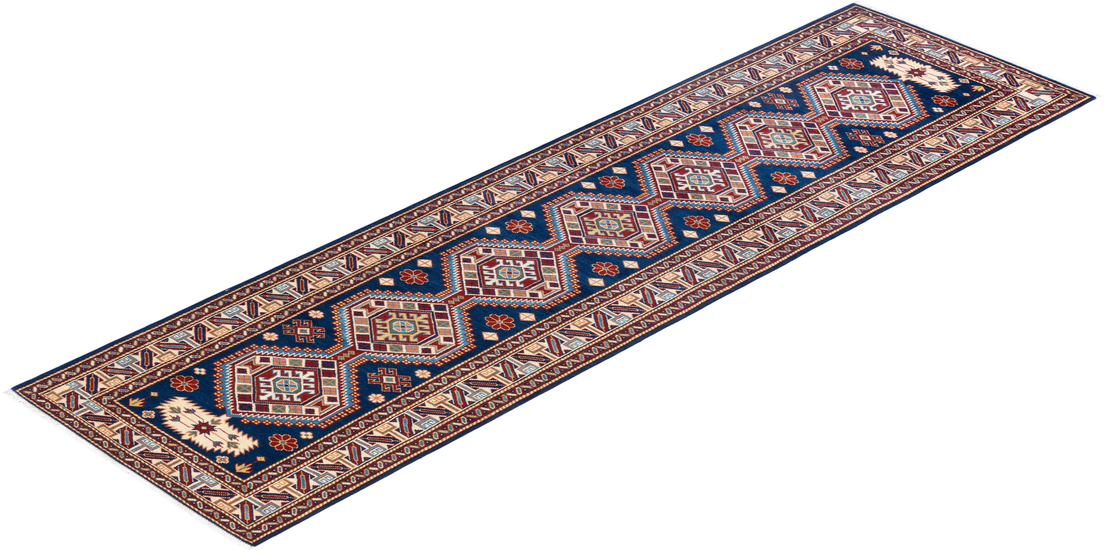 One-of-a-kind Hand Knotted Bohemian Oriental Tribal Blue Area Rug For Sale 2
