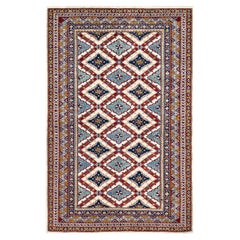 One-of-a-kind Hand Knotted Bohemian Oriental Tribal Ivory Area Rug