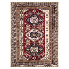 One-Of-A-Kind Hand Knotted Bohemian Oriental Tribal Ivory Area Rug 6' 10" x 9'6"
