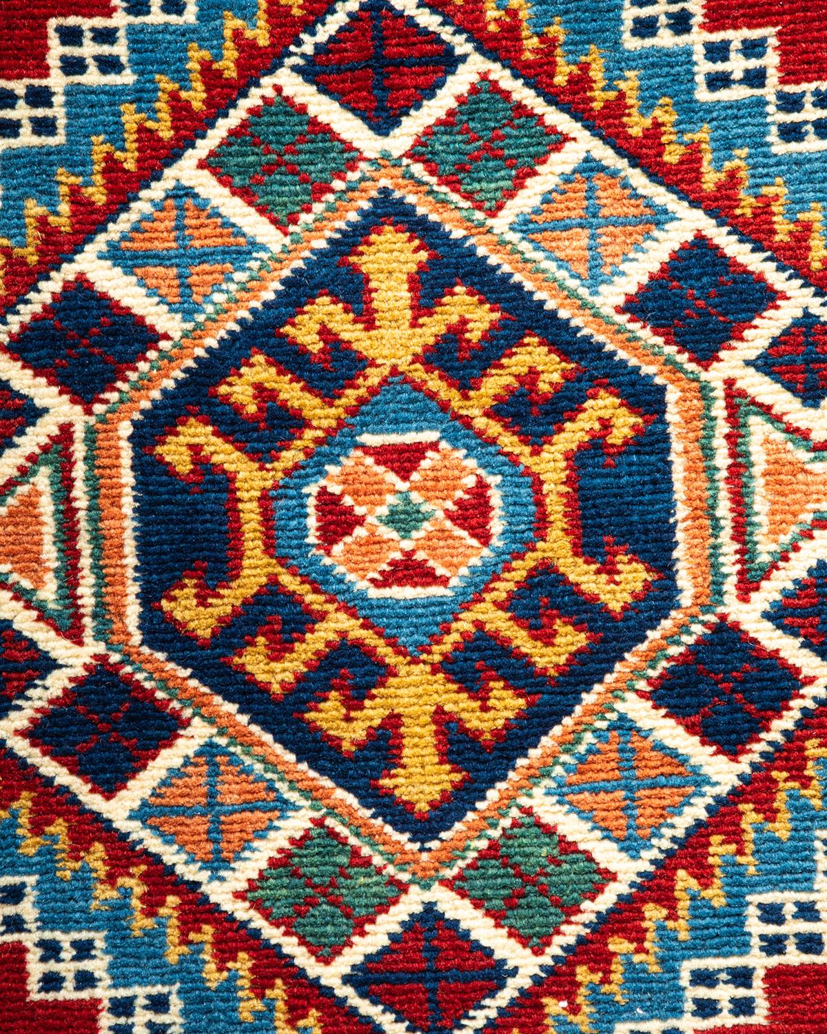 Pakistani One-Of-A-Kind Hand Knotted Bohemian Oriental Tribal Red Area Rug 2' 10