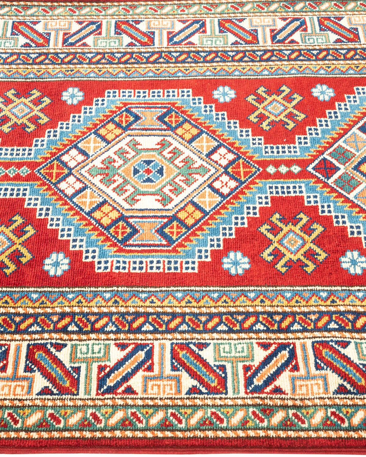 One-Of-A-Kind Hand Knotted Bohemian Oriental Tribal Red Area Rug 2' 10