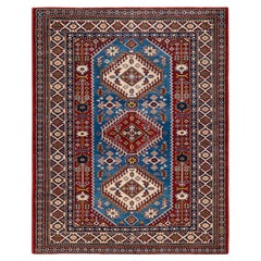 Handgeknüpfter roter Teppich mit böhmischem orientalischem Stammeskunst-Stil, Unikat