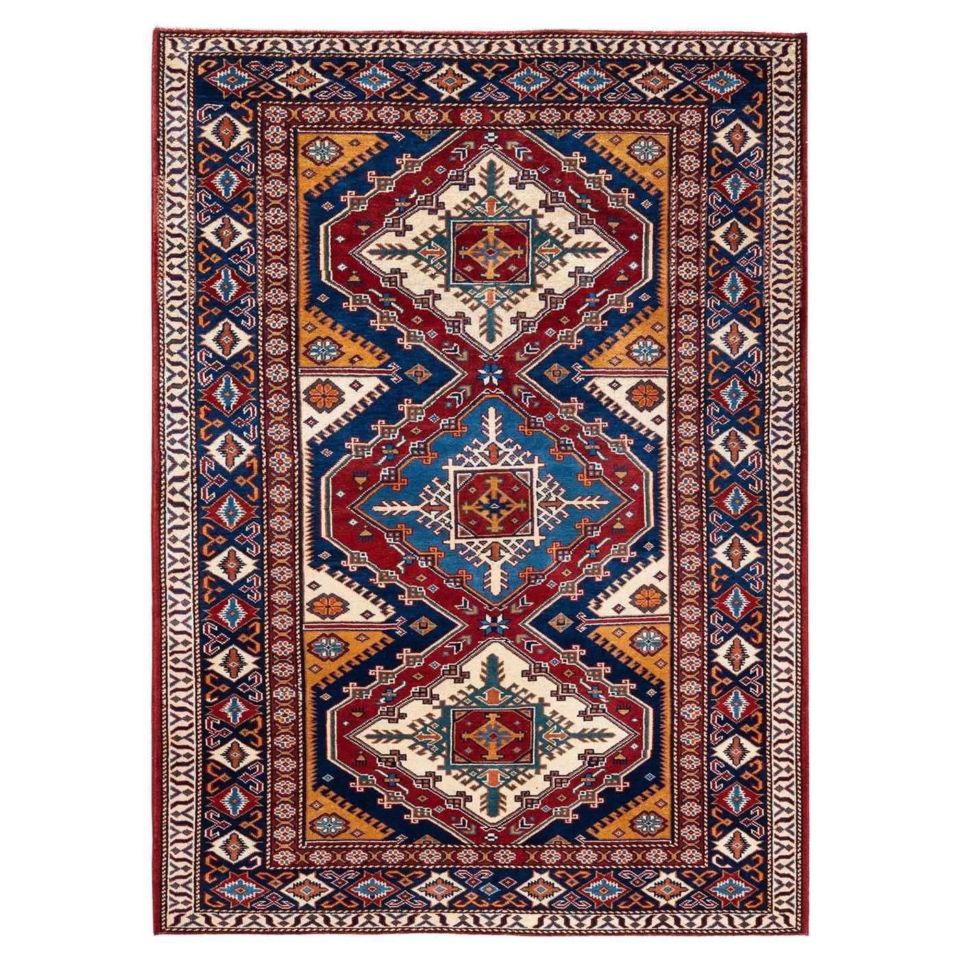 One-of-a-kind Hand Knotted Bohemian Oriental Tribal Red Area Rug For Sale