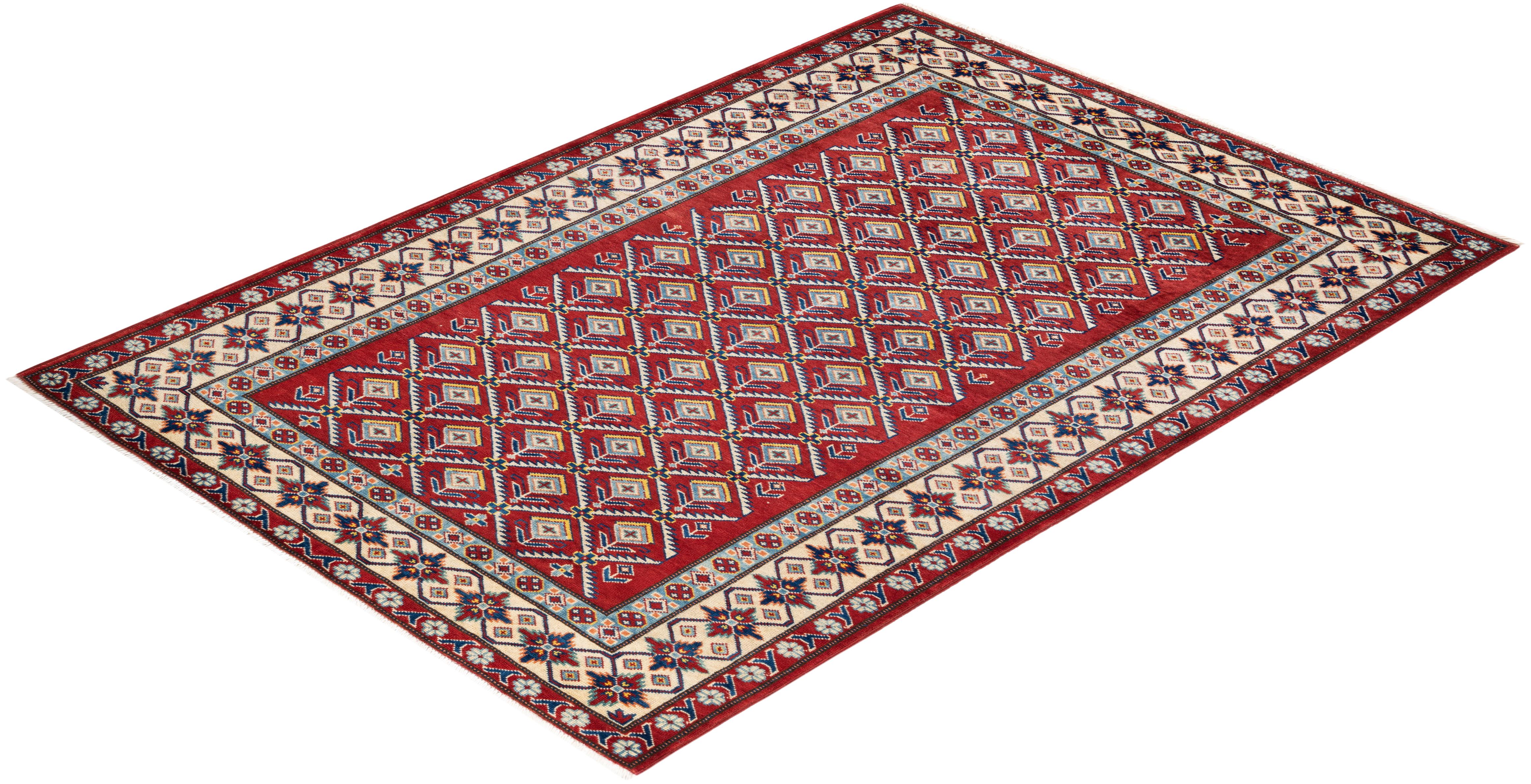 One-of-a-kind Hand Knotted Bohemian Oriental Tribal Red Area Rug For Sale 1