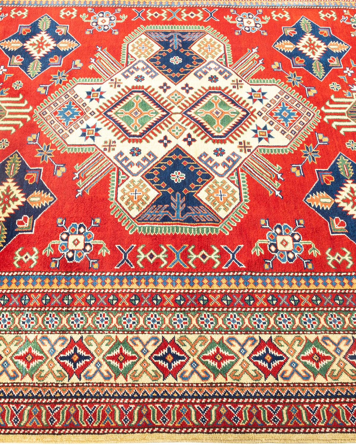 One-Of-A-Kind Hand Knotted Bohemian Oriental Tribal Red Area Rug In New Condition For Sale In Norwalk, CT
