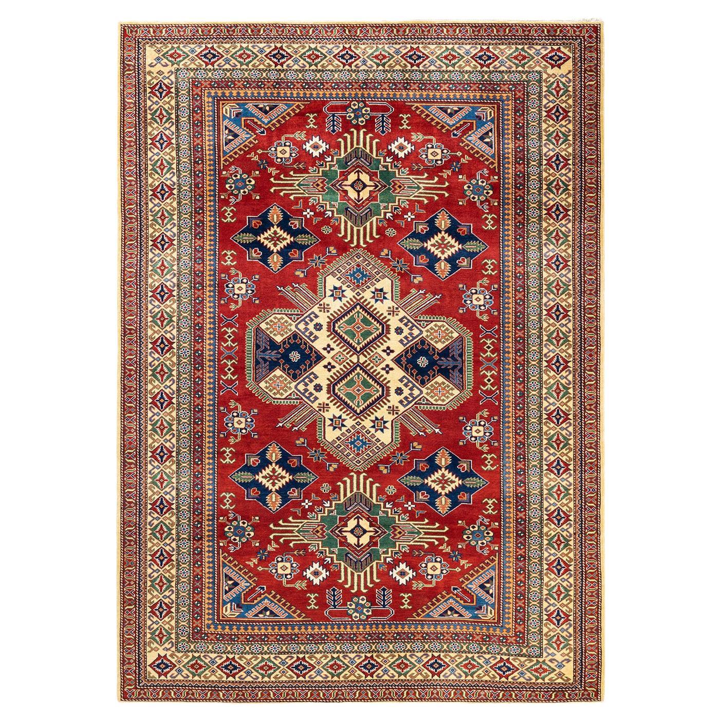 One-Of-A-Kind Hand Knotted Bohemian Oriental Tribal Red Area Rug