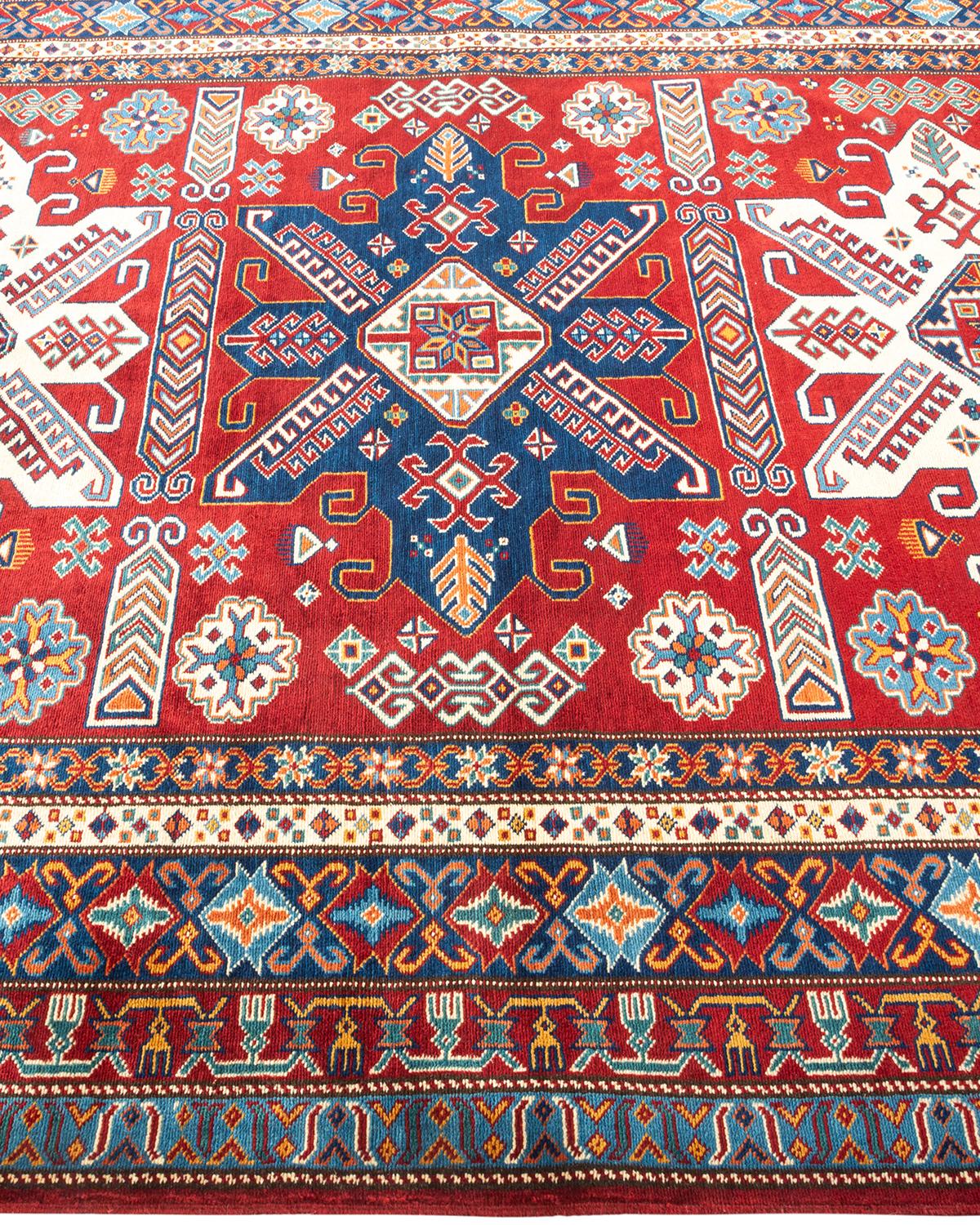 One-of-a-kind Hand Knotted Bohemian Oriental Tribal Red Area Rug In New Condition For Sale In Norwalk, CT