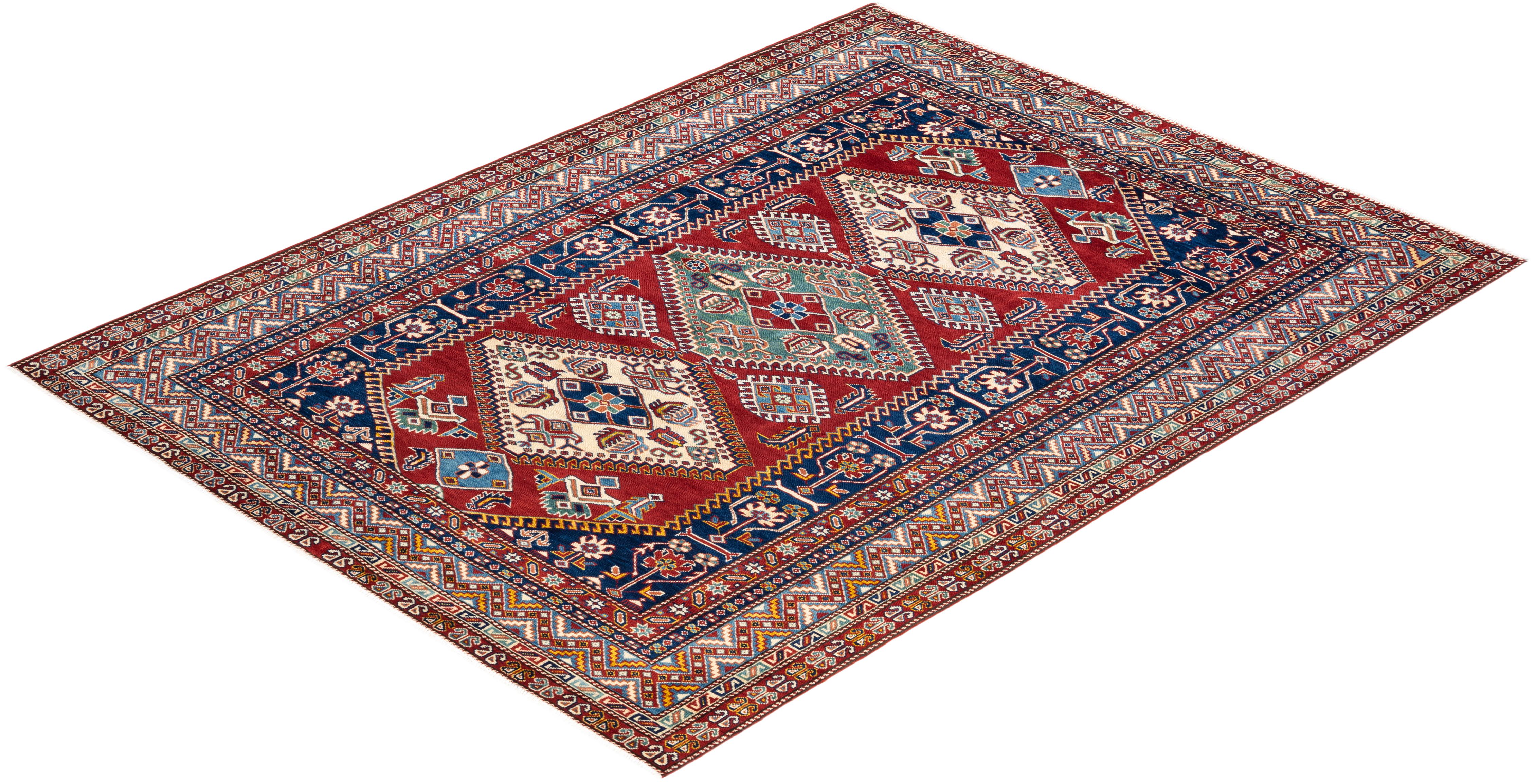One-of-a-kind Hand Knotted Bohemian Oriental Tribal Red Area Rug For Sale 2