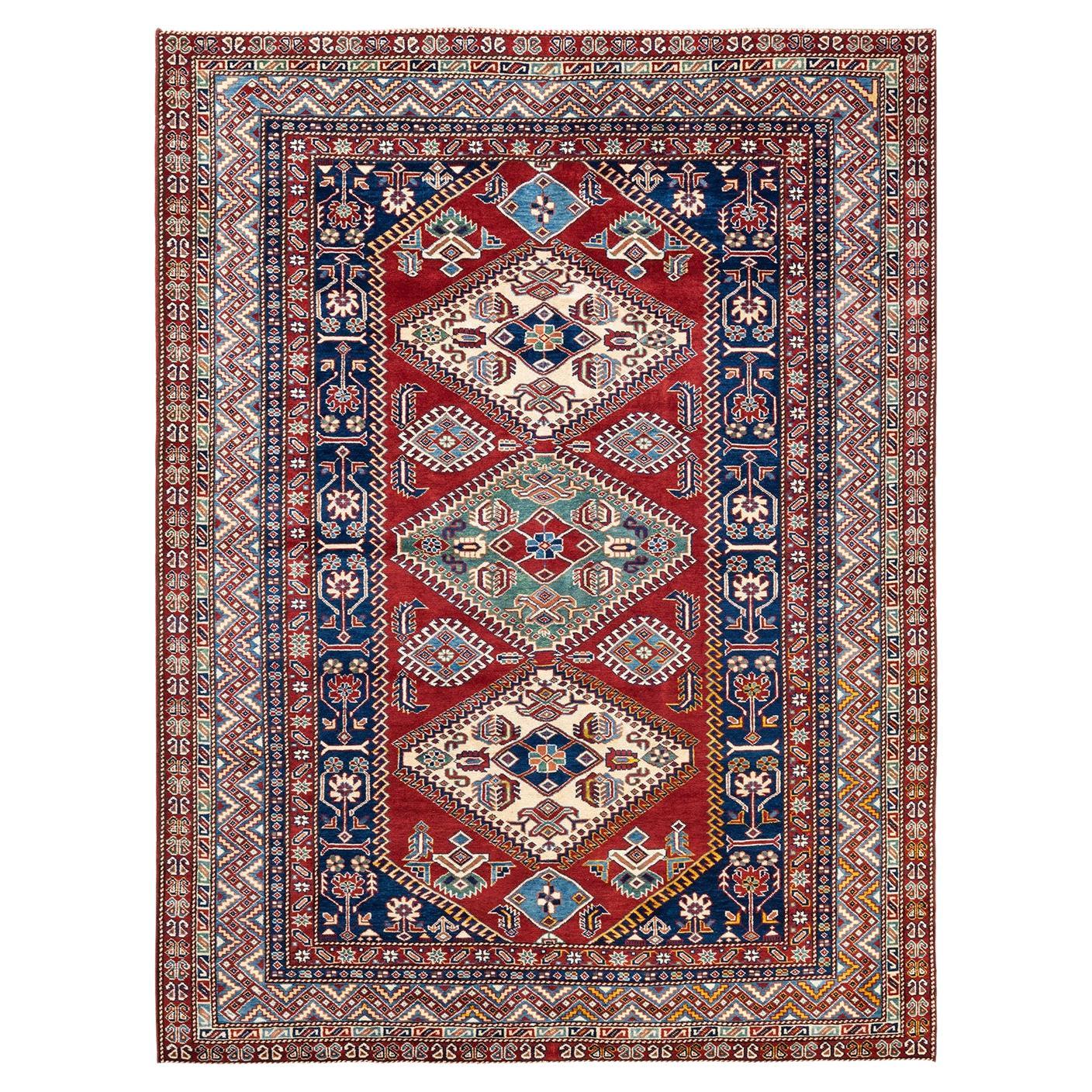 One-of-a-kind Hand Knotted Bohemian Oriental Tribal Red Area Rug