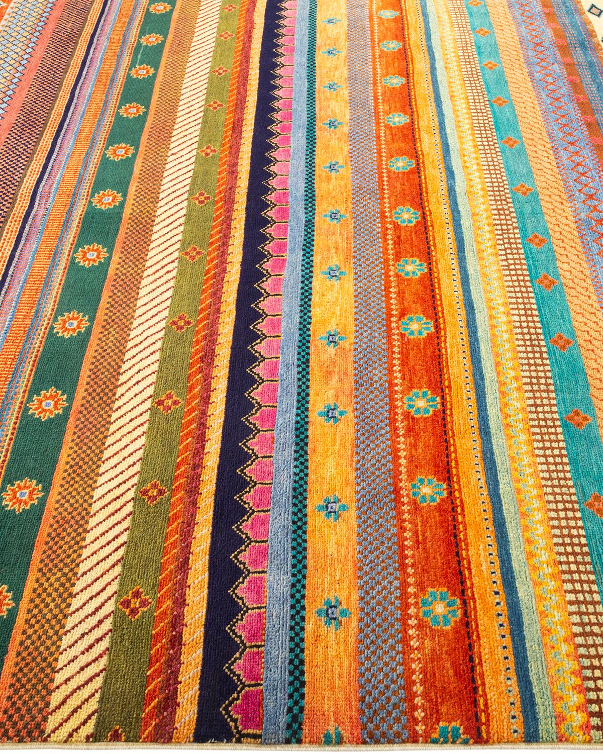 One-of-a-kind Hand Knotted Bohemian Striped Lori Multi Area Rug In New Condition For Sale In Norwalk, CT
