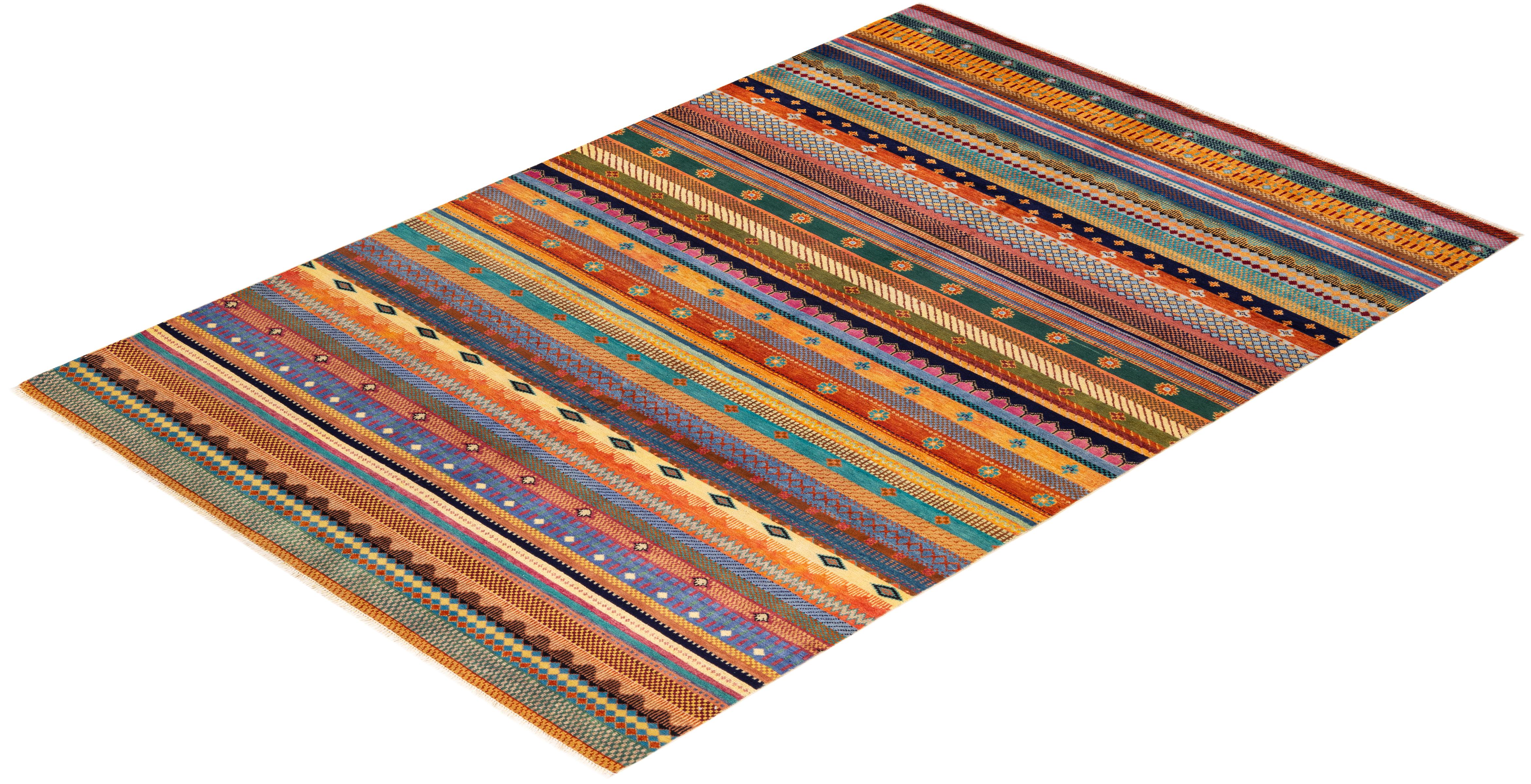 One-of-a-kind Hand Knotted Bohemian Striped Lori Multi Area Rug For Sale 2