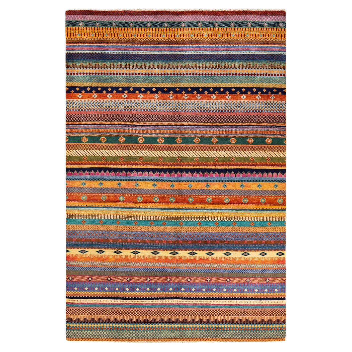 One-of-a-kind Hand Knotted Bohemian Striped Lori Multi Area Rug For Sale