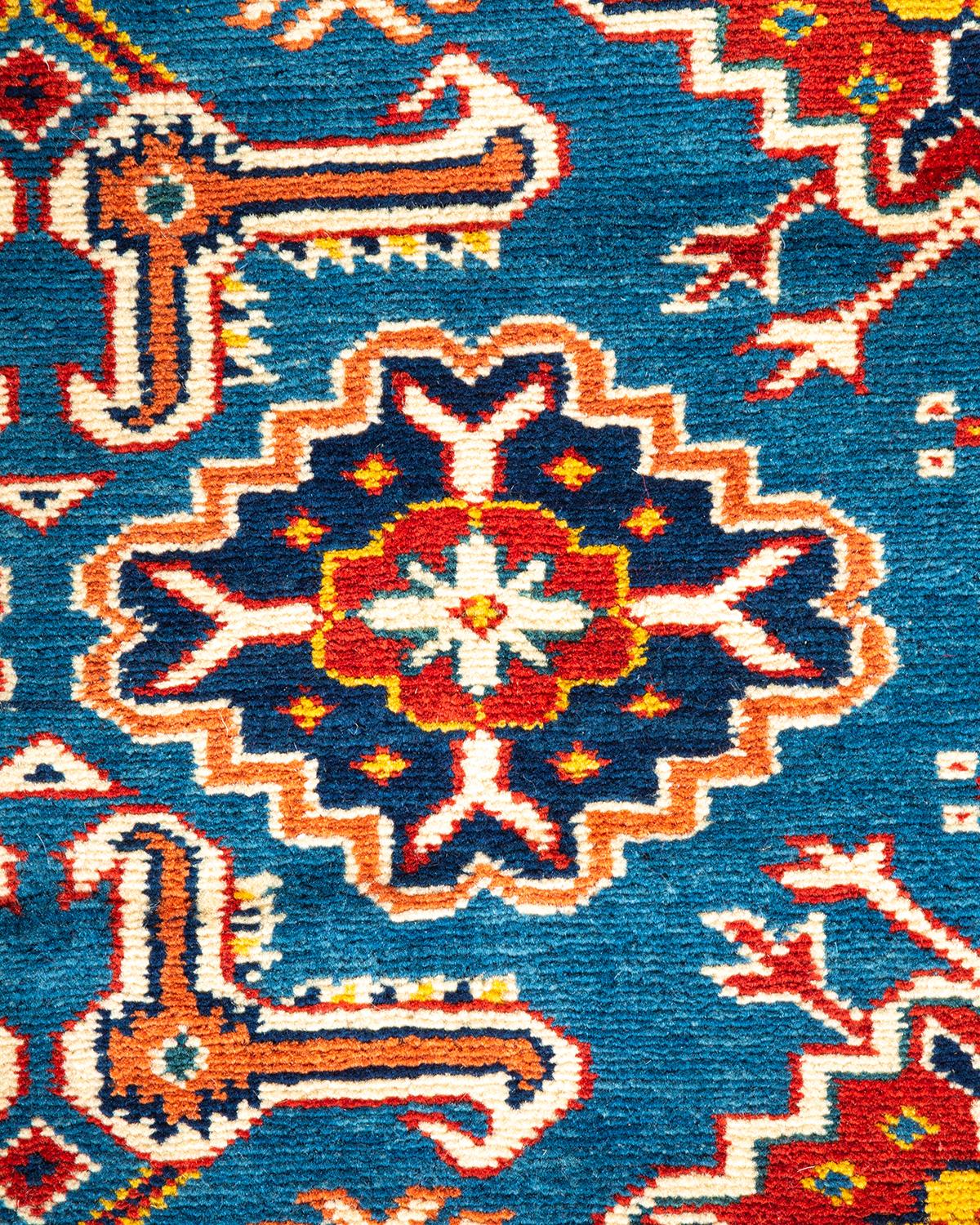 Pakistani One-of-a-kind Hand Knotted Bohemian Tribal Blue Area Rug For Sale