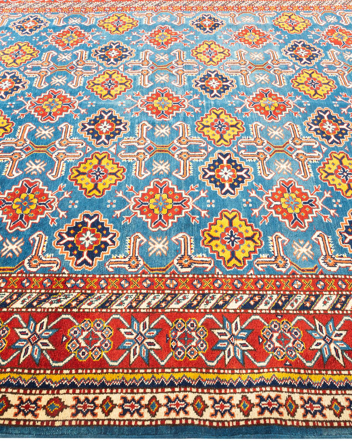 One-of-a-kind Hand Knotted Bohemian Tribal Blue Area Rug In New Condition For Sale In Norwalk, CT