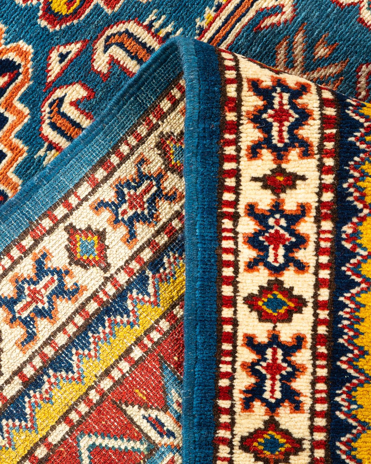 Wool One-of-a-kind Hand Knotted Bohemian Tribal Blue Area Rug For Sale