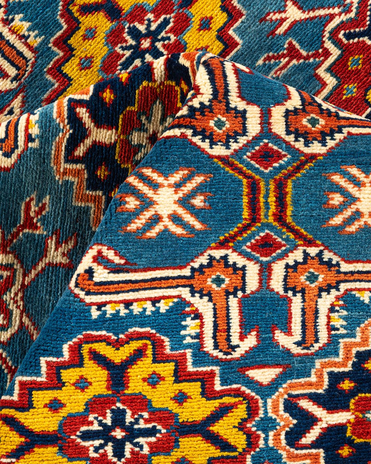 One-of-a-kind Hand Knotted Bohemian Tribal Blue Area Rug For Sale 1