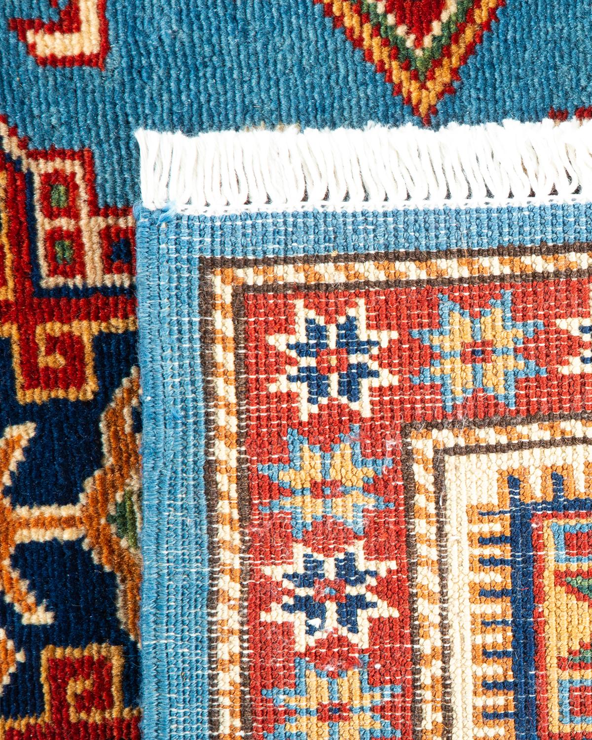 Contemporary One-Of-A-Kind Hand Knotted Bohemian Tribal Light Blue Area Rug 4' 1
