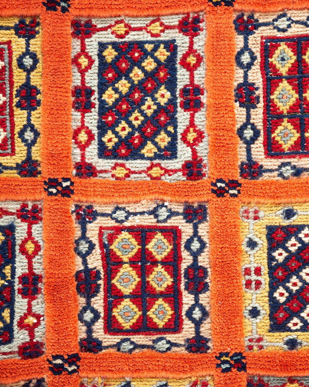 Pakistani One-of-a-kind Hand Knotted Bohemian Tribal Orange Area Rug For Sale