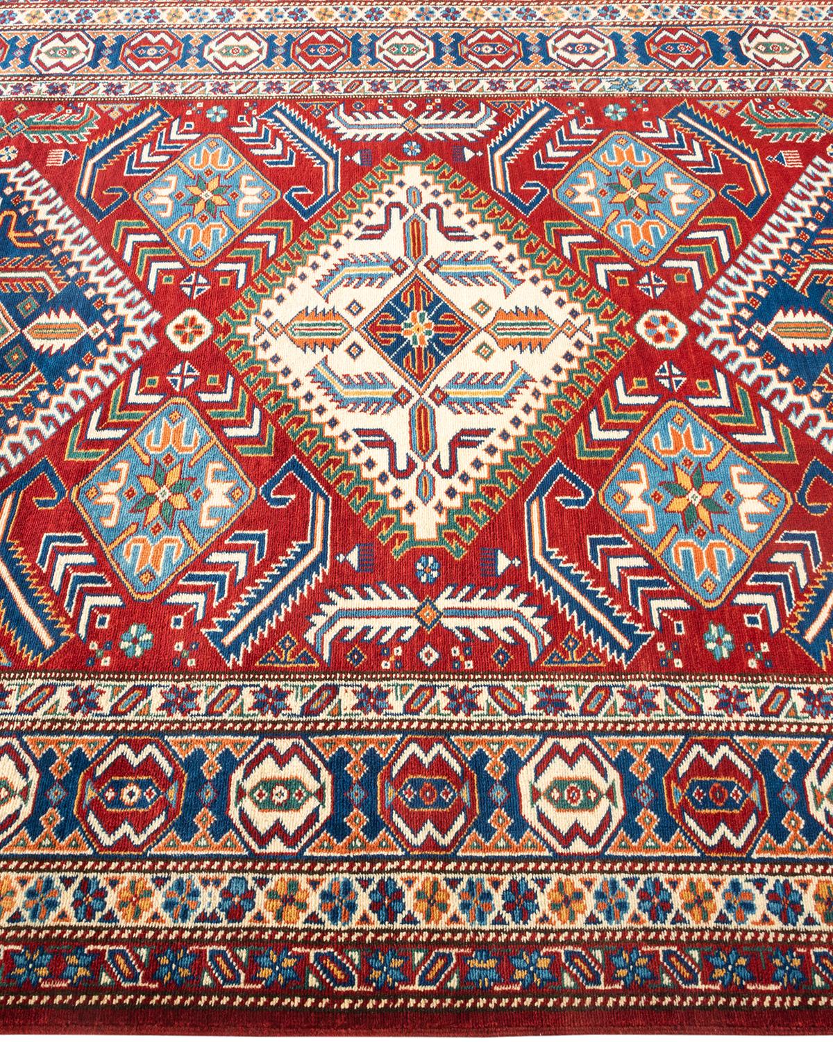 One-of-a-kind Hand Knotted Bohemian Tribal Orange Area Rug In New Condition For Sale In Norwalk, CT