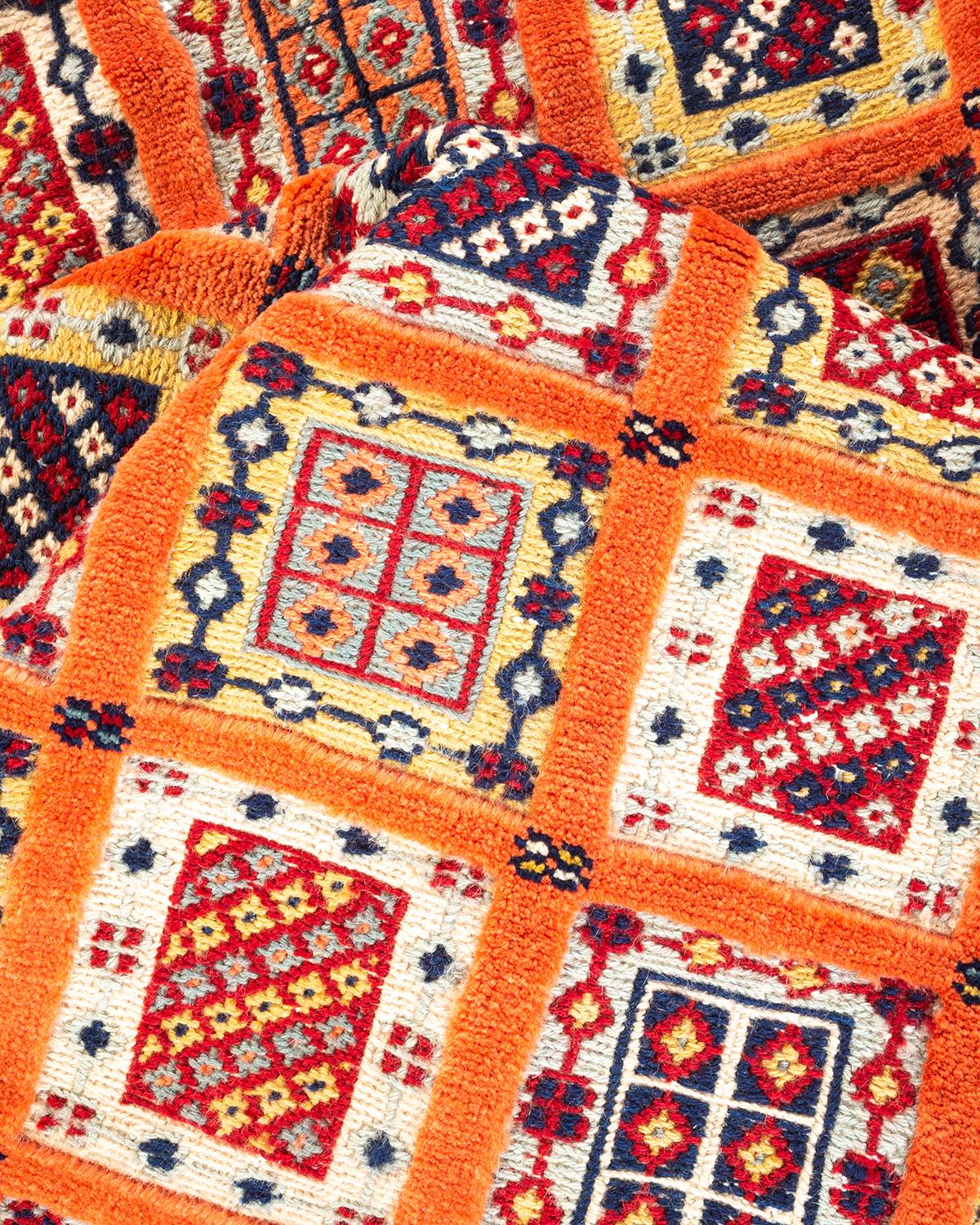 Wool One-of-a-kind Hand Knotted Bohemian Tribal Orange Area Rug For Sale