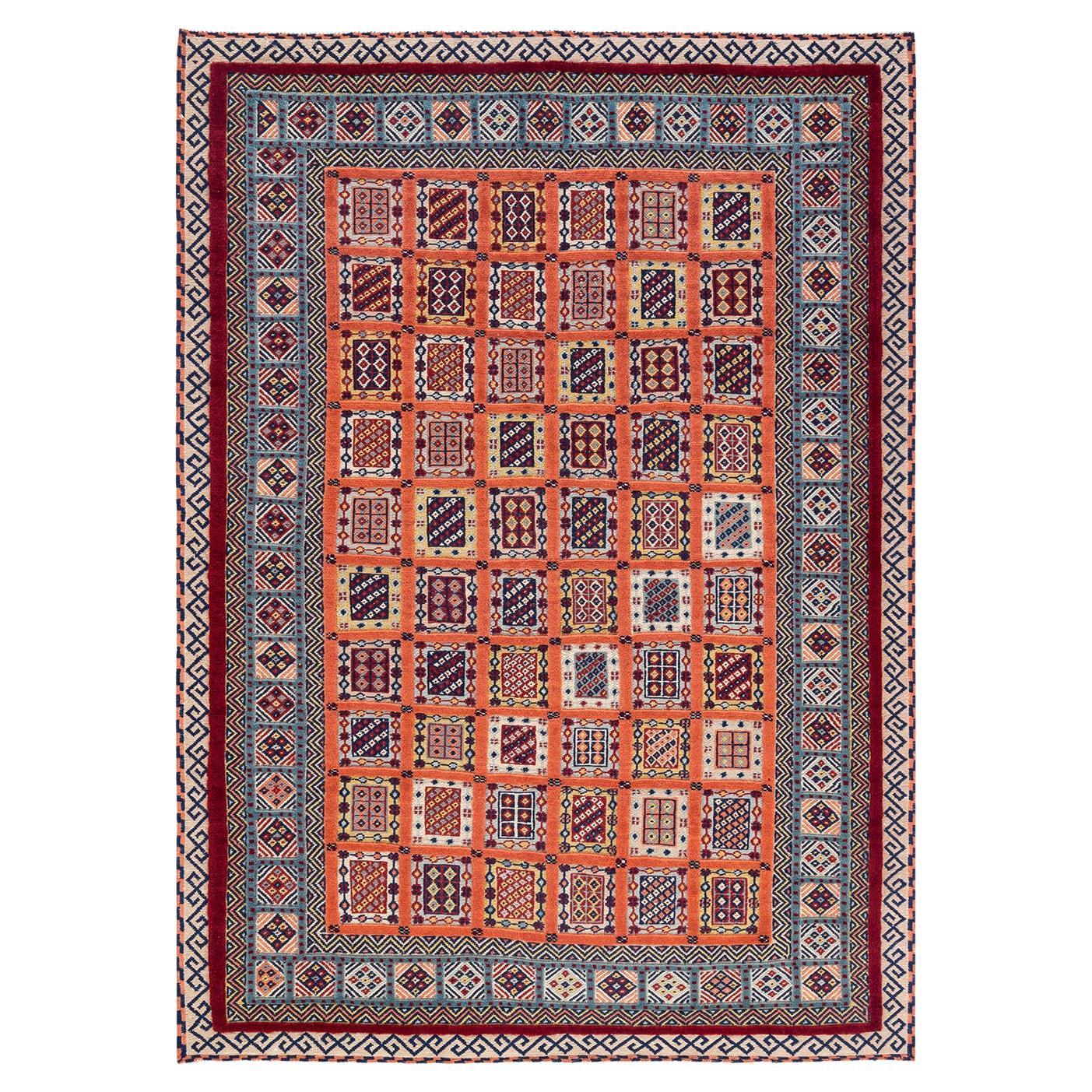 One-of-a-kind Hand Knotted Bohemian Tribal Orange Area Rug