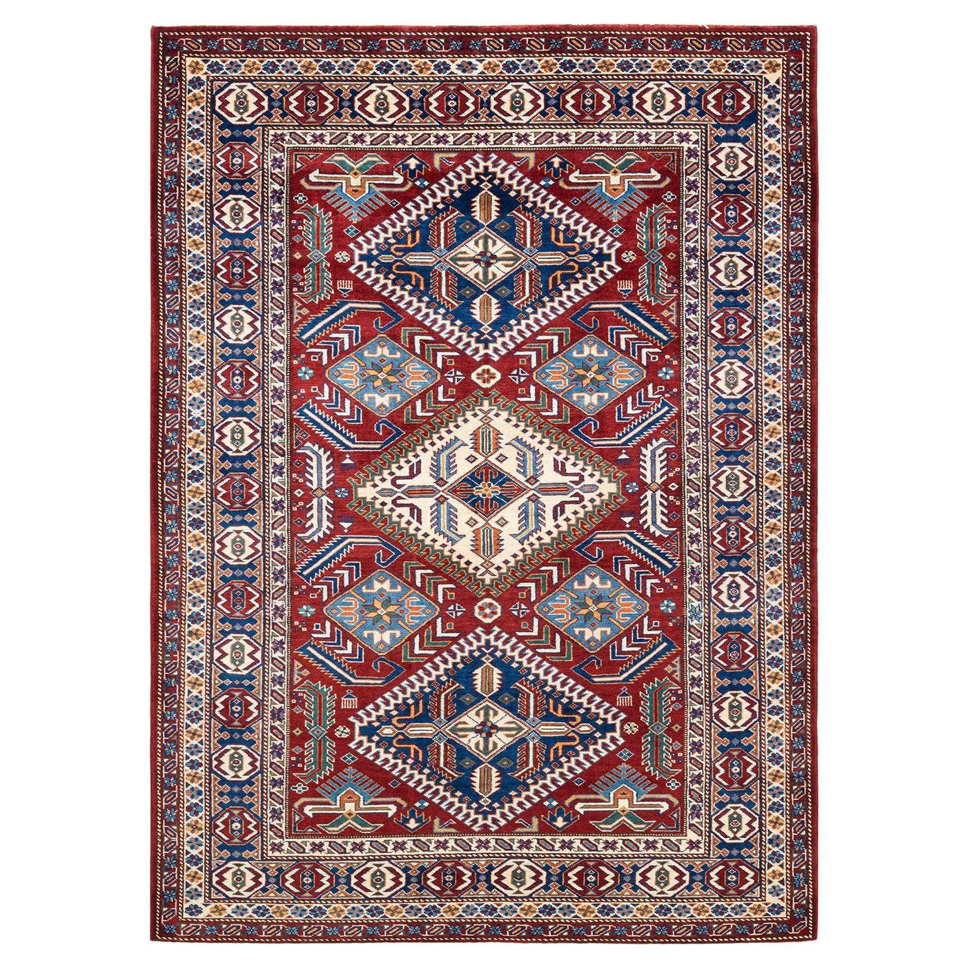 One-of-a-kind Hand Knotted Bohemian Tribal Orange Area Rug