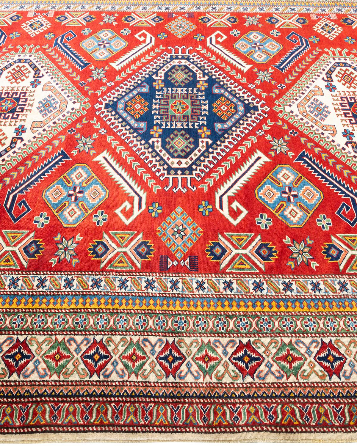 One-of-a-kind Hand Knotted Bohemian Tribal Orange Area Rug In New Condition For Sale In Norwalk, CT