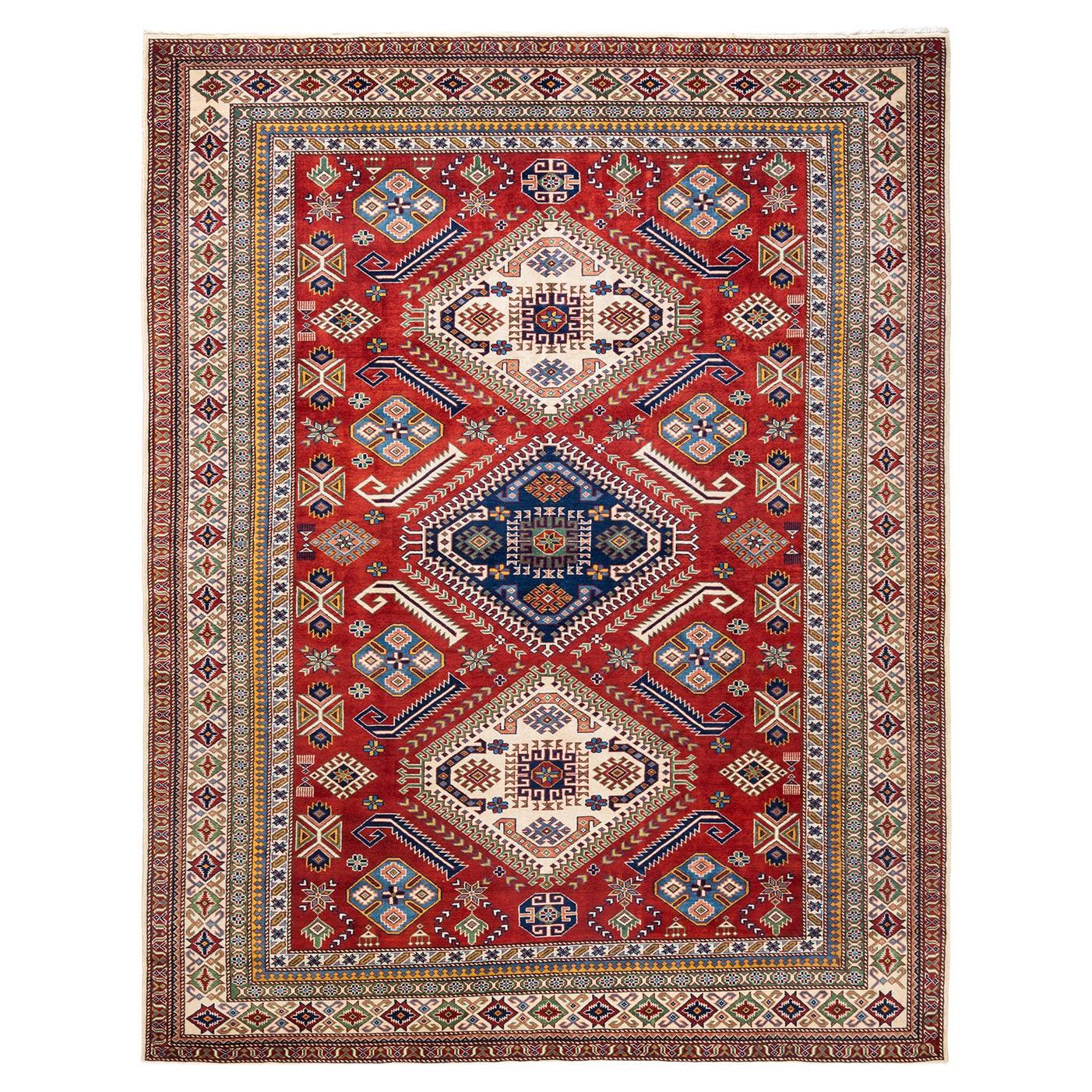 One-of-a-kind Hand Knotted Bohemian Tribal Orange Area Rug For Sale