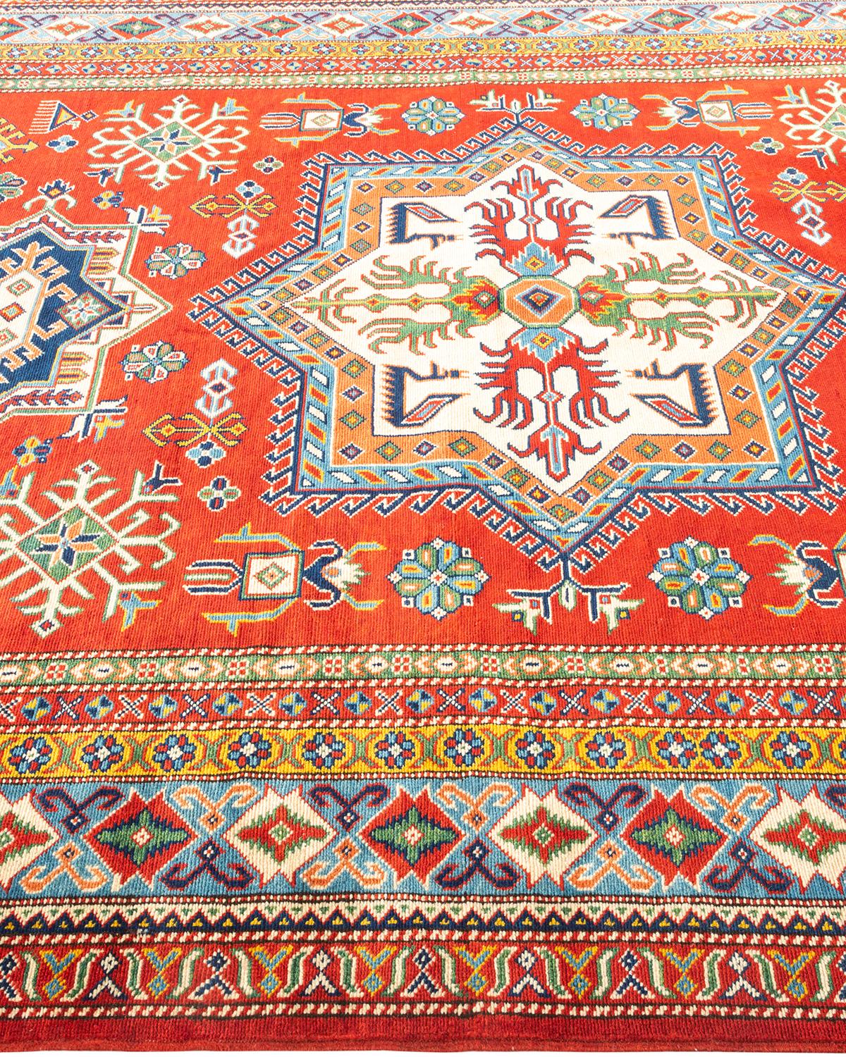 One-of-a-Kind Hand Knotted Bohemian Tribal Red Area Rug In New Condition For Sale In Norwalk, CT