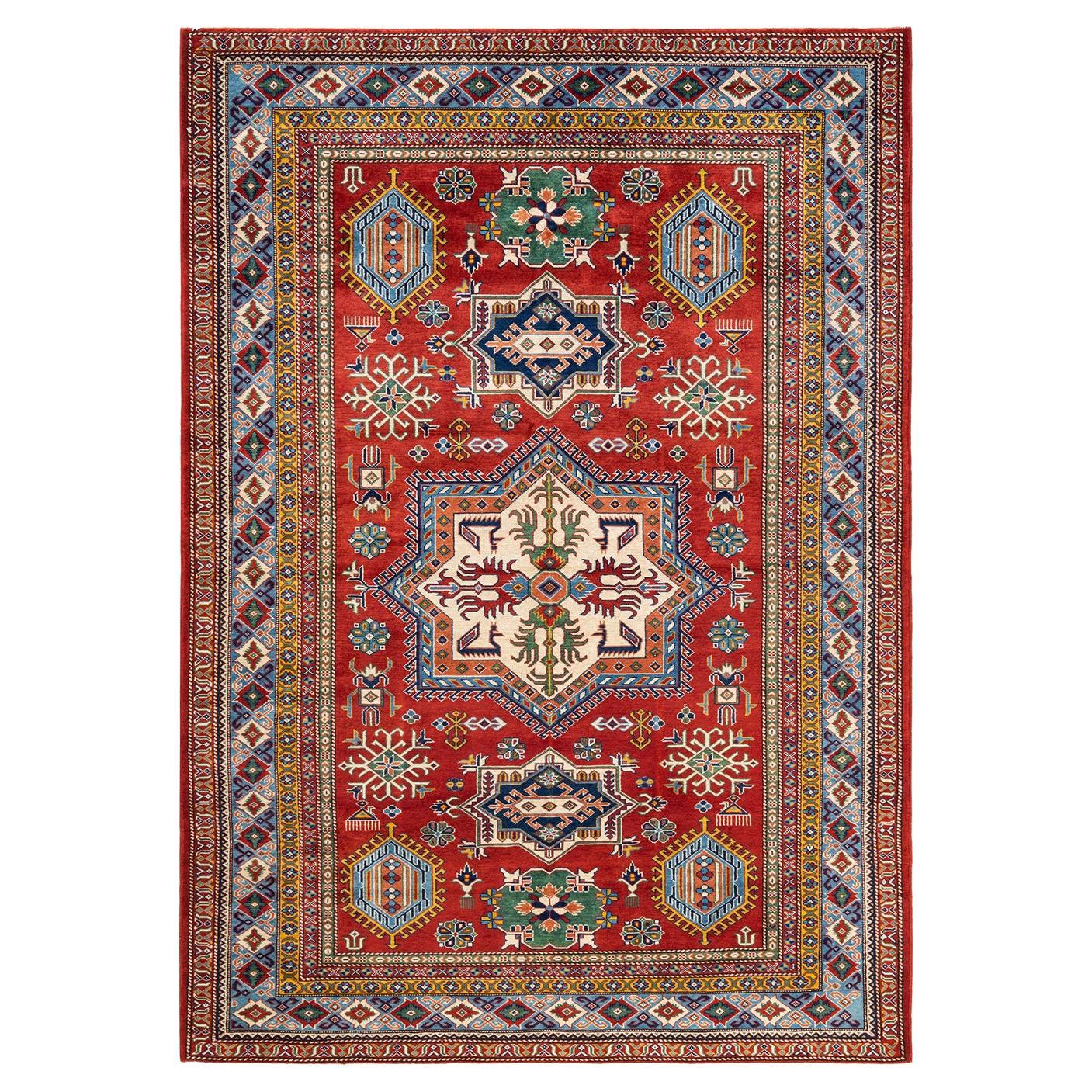 One-of-a-Kind Hand Knotted Bohemian Tribal Red Area Rug For Sale