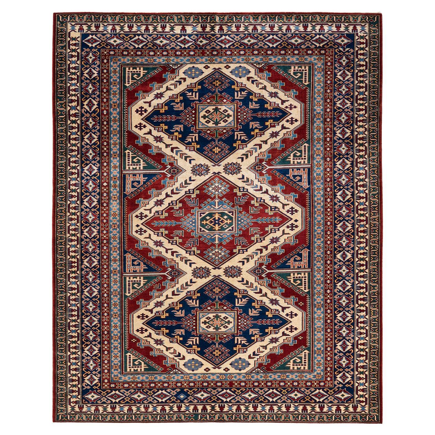 One-of-a-kind Hand Knotted Bohemian Tribal Red Area Rug