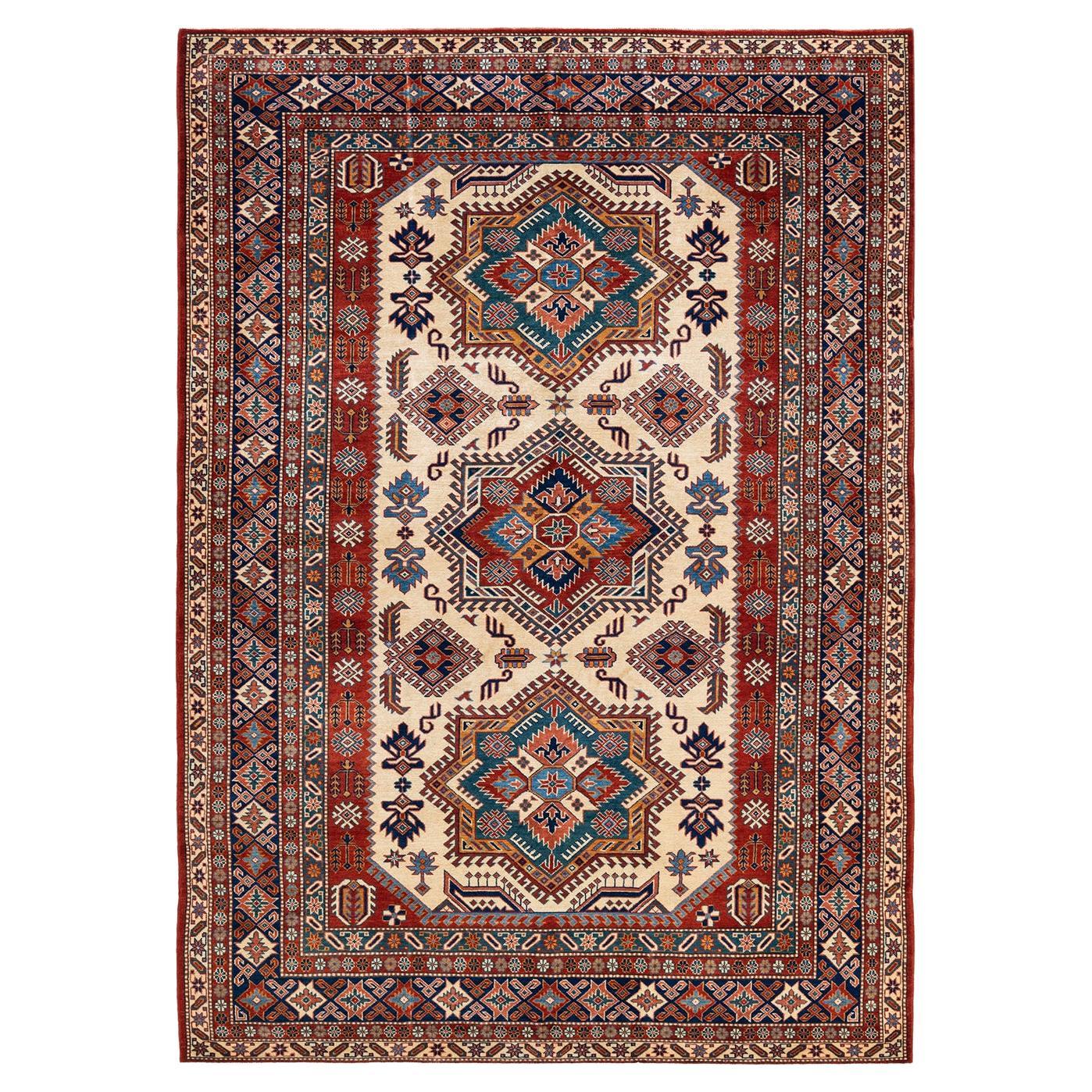 One-of-a-kind Hand Knotted Bohemian Tribal Red Area Rug