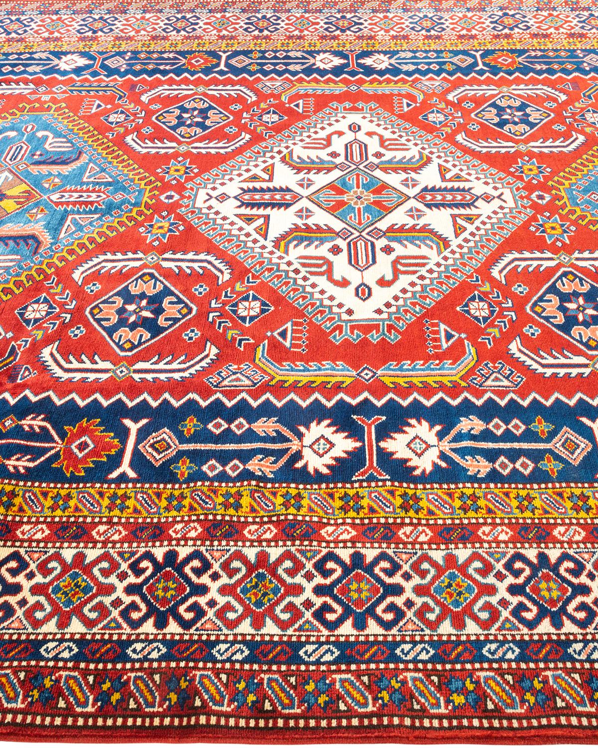 One-of-a-kind Hand Knotted Bohemian Tribal Red Area Rug In New Condition For Sale In Norwalk, CT
