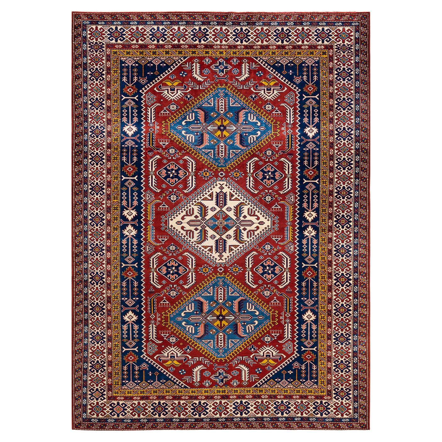 One-of-a-kind Hand Knotted Bohemian Tribal Red Area Rug For Sale