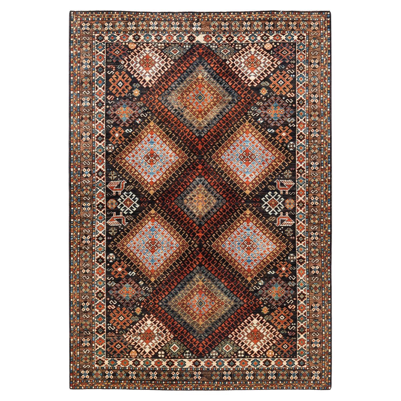Handgeknüpfter schwarzer Teppich mit böhmischem Stammeskunst-Stammesteppich, Unikat
