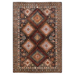 Handgeknüpfter schwarzer Teppich mit böhmischem Stammeskunst-Stammesteppich, Unikat