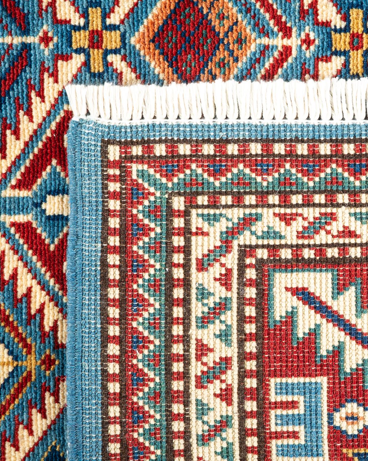 Contemporary One-Of-A-Kind Hand Knotted Bohemian Tribal Tribal Blue Area Rug 4' 2