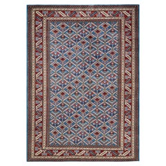 One-Of-A-Kind Hand Knotted Bohemian Tribal Tribal Blue Area Rug 4' 2" x 5' 10"