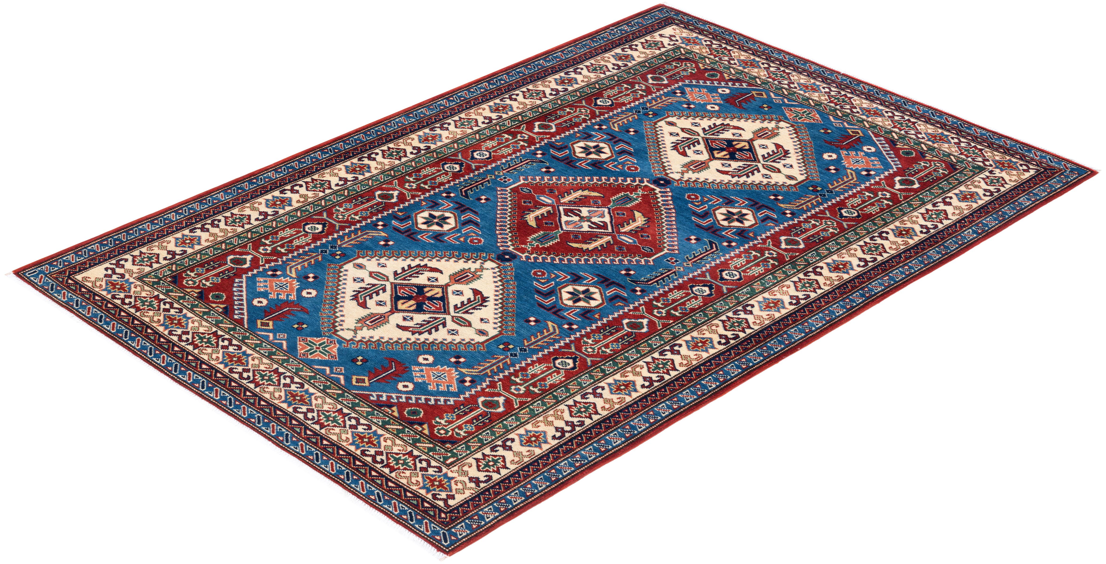 One-of-a-Kind Hand Knotted Bohemian Tribal Tribal Blue Area Rug For Sale 2