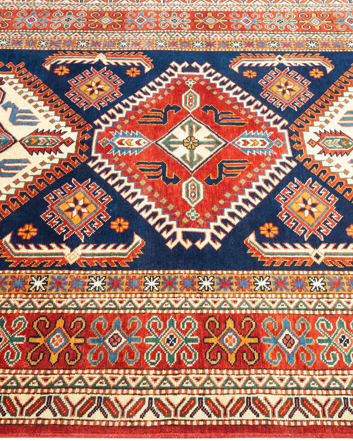 One-of-a-kind Hand Knotted Bohemian Tribal Tribal Blue Area Rug In New Condition For Sale In Norwalk, CT