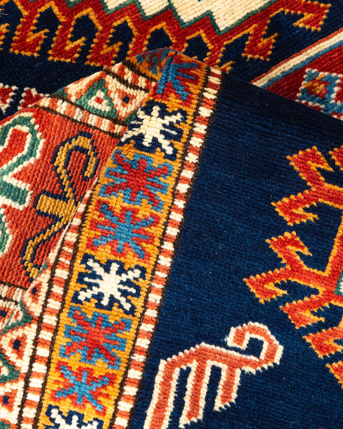 One-of-a-kind Hand Knotted Bohemian Tribal Tribal Blue Area Rug For Sale 1