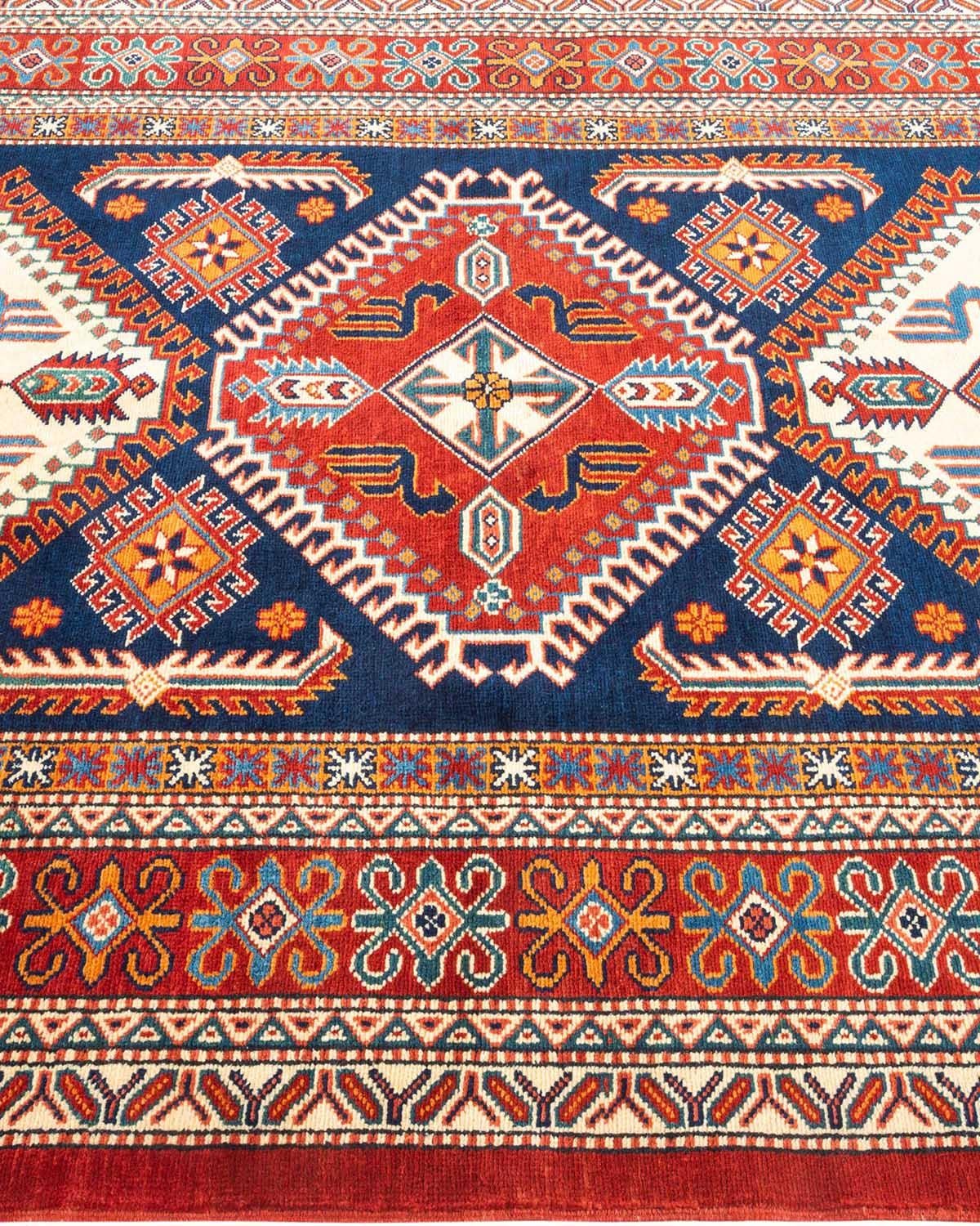 One-of-a-Kind Hand Knotted Bohemian Tribal Tribal Blue Area Rug In New Condition For Sale In Norwalk, CT
