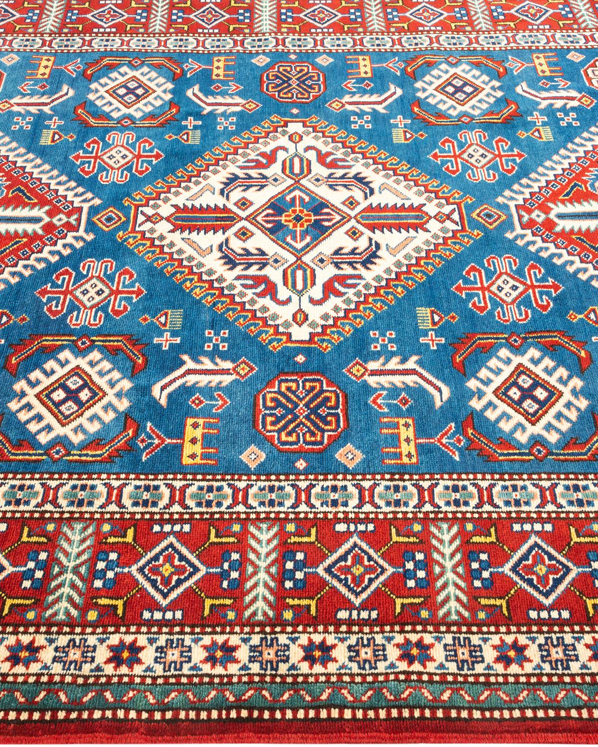 One-of-a-Kind Hand Knotted Bohemian Tribal Tribal Blue Area Rug In New Condition For Sale In Norwalk, CT
