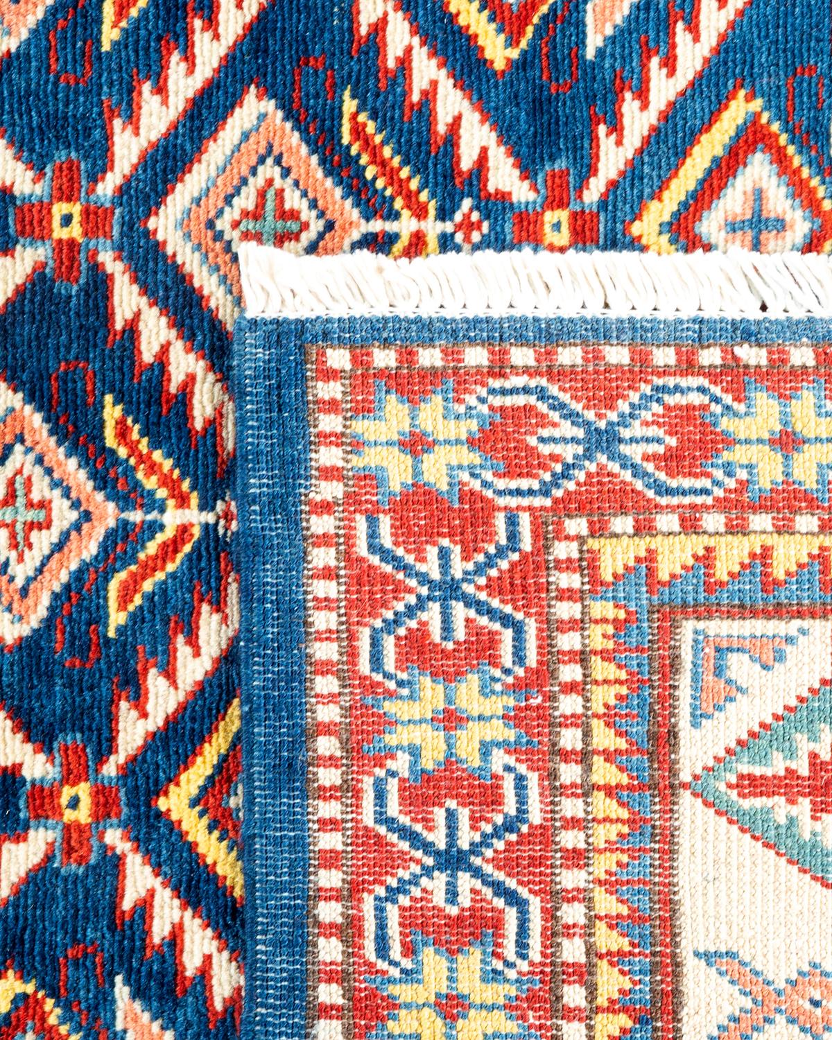 Contemporary One-of-a-kind Hand Knotted Bohemian Tribal Tribal Blue Area Rug For Sale
