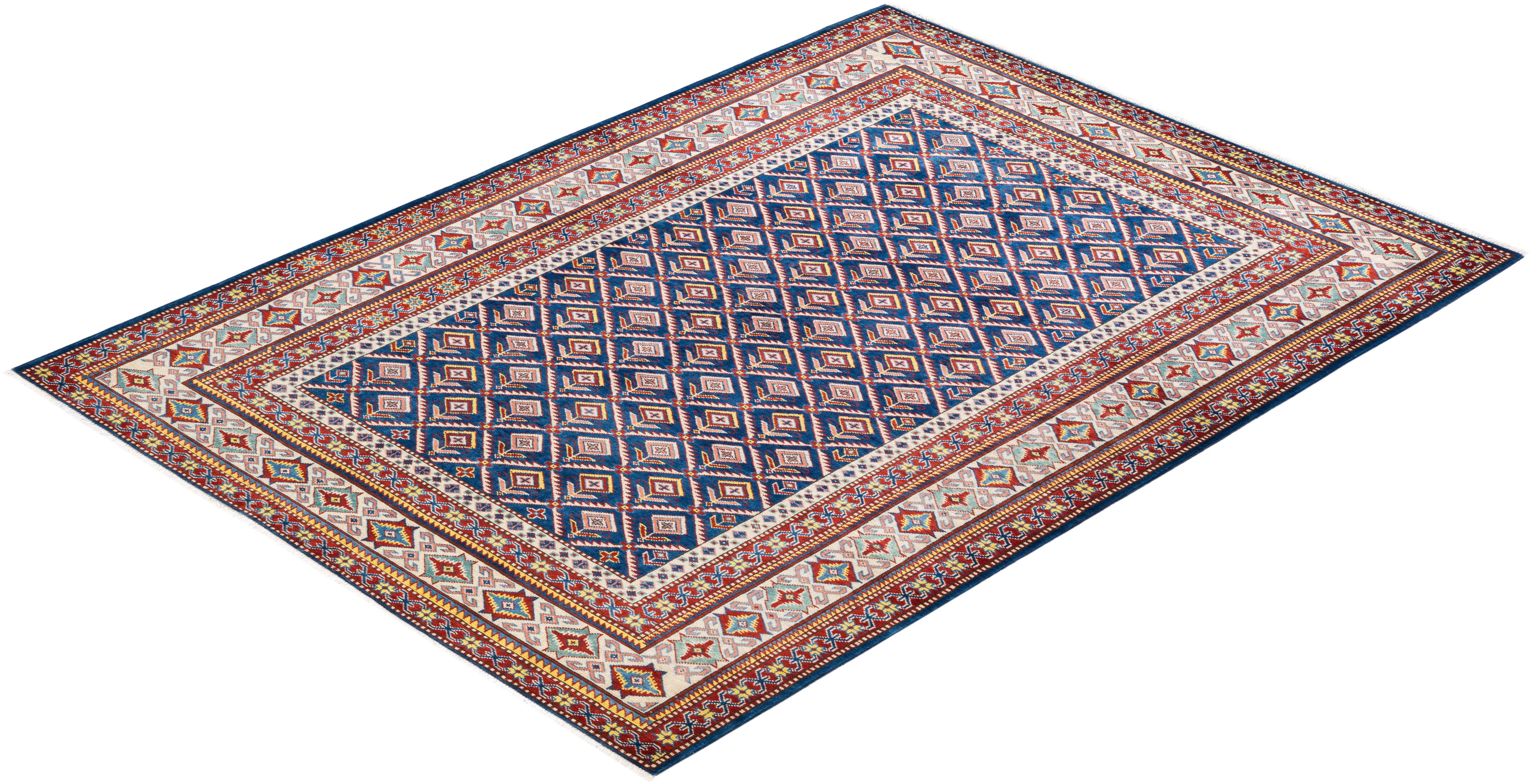 One-of-a-kind Hand Knotted Bohemian Tribal Tribal Blue Area Rug For Sale 2