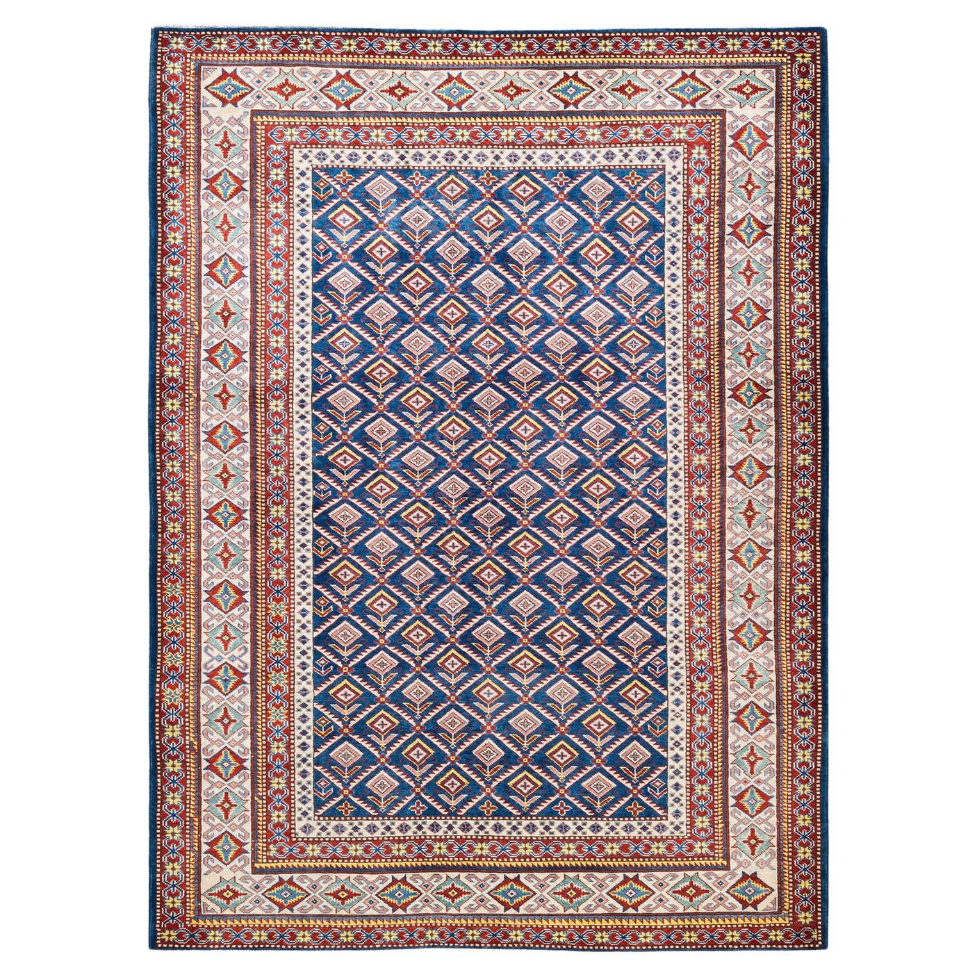 One-of-a-kind Hand Knotted Bohemian Tribal Tribal Blue Area Rug For Sale