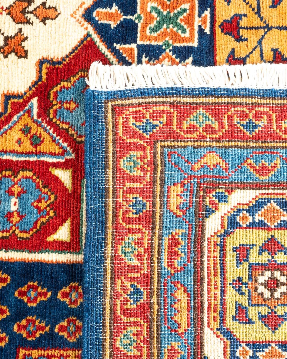 Contemporary One-Of-A-Kind Hand Knotted Bohemian Tribal Tribal Blue Area Rug 5' 1