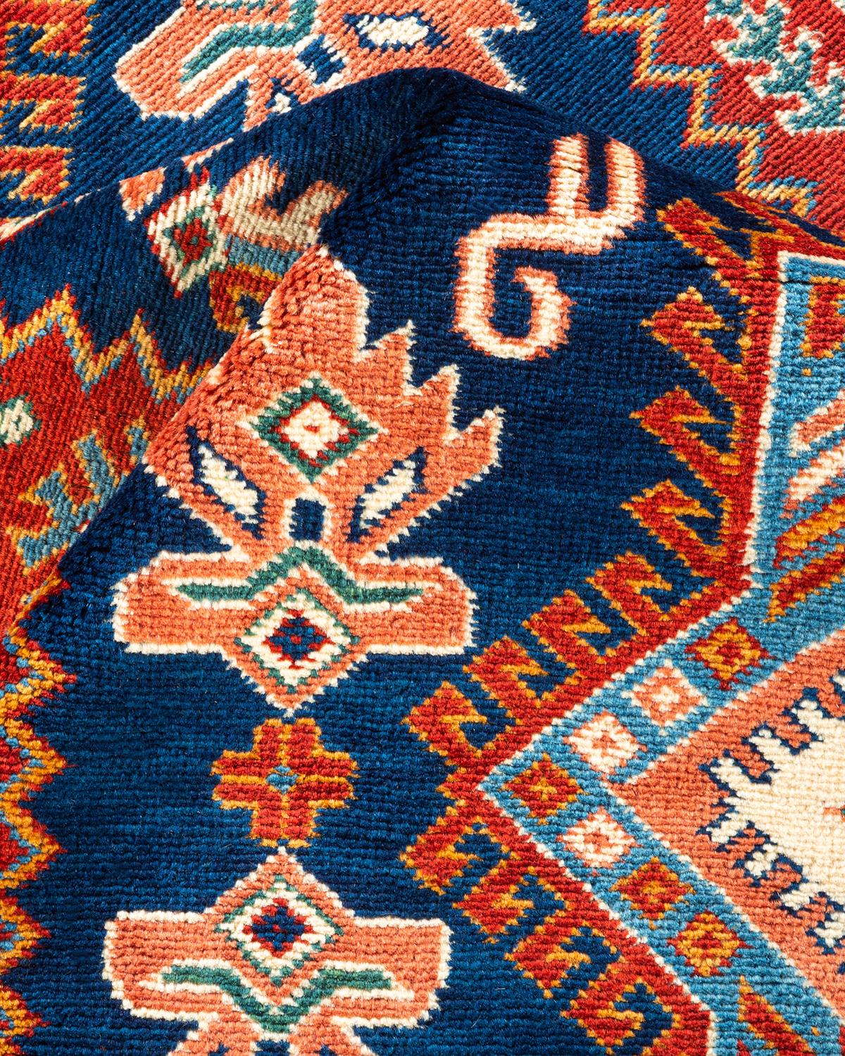 One-of-a-kind Hand Knotted Bohemian Tribal Tribal Blue Area Rug For Sale 1