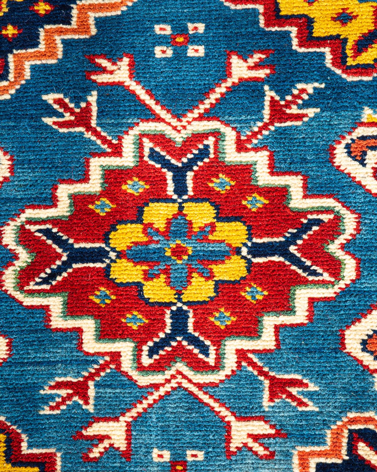 Pakistanais Tapis bleu tribal et tribal bohème noué à la main, unique en son genre en vente